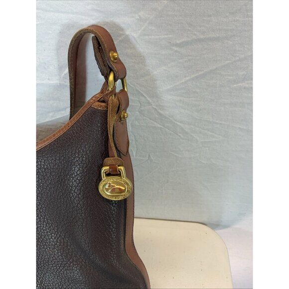 EUC VTG‎  Dooney & Bourke Black Tan Tumbled Pebbled Leather Hobo shoulder Bag - Picture 2 of 16